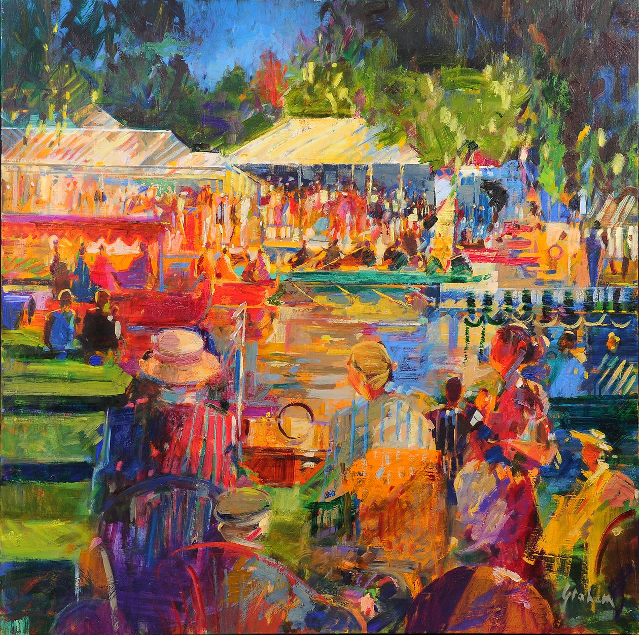 The Thames at Henley, 2020 (öljy kankaalle) tekijältä Peter Graham (Contemporary)