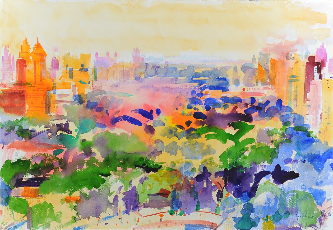 Summer Morning, Manhattan, 2023 (akvarelli) tekijältä Peter Graham