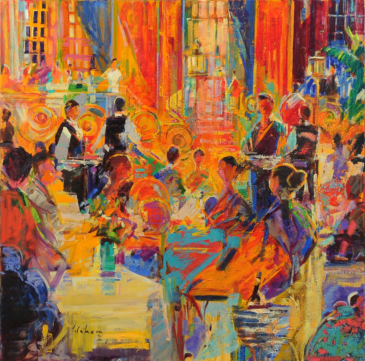 The Waldorf, 2021 (öljy kankaalle) tekijältä Peter Graham