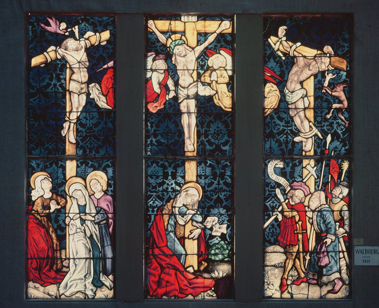 Ristiinnaulitseminen, 1461 (lasimaalaus) tekijältä Peter Hemmel
