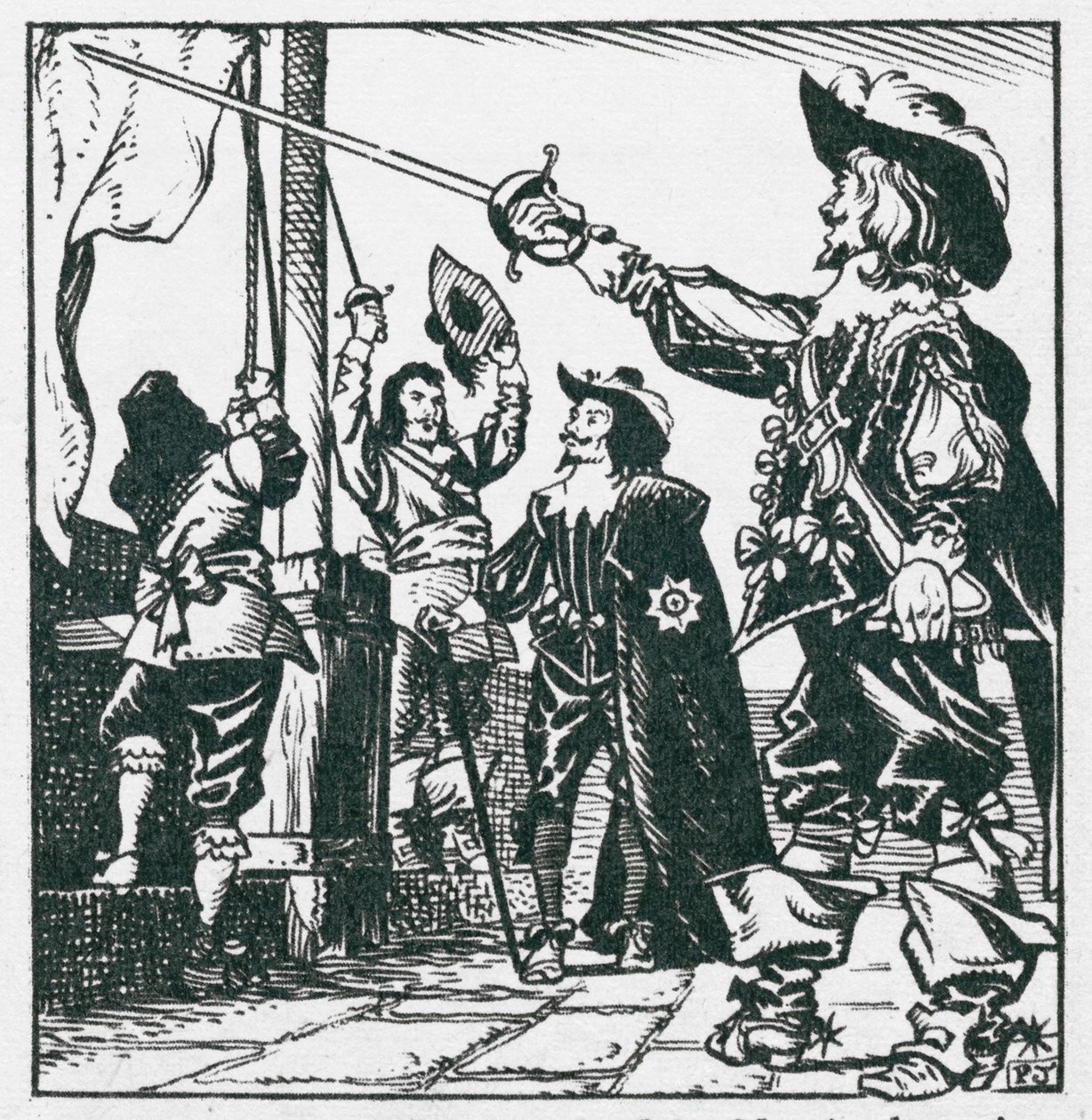 Kuningas Kaarle I nostaa lippunsa Nottinghamissa vuonna 1642, jolloin sisällissota alkoi (litografia). tekijältä Peter Jackson