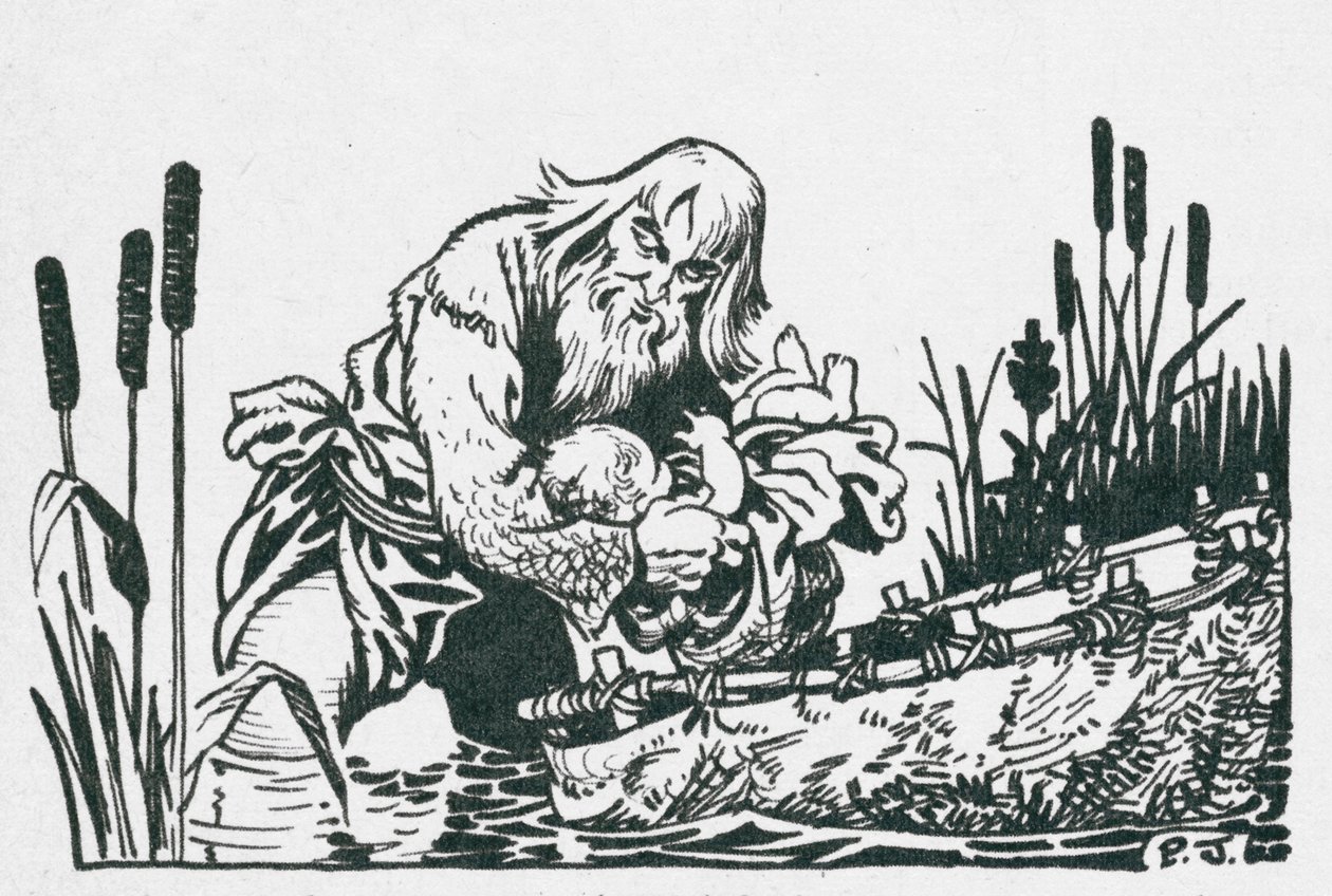 Taliesin, suurin walesilainen bardi, löydetty koraakkelista 1500 vuotta sitten (litografia). tekijältä Peter Jackson