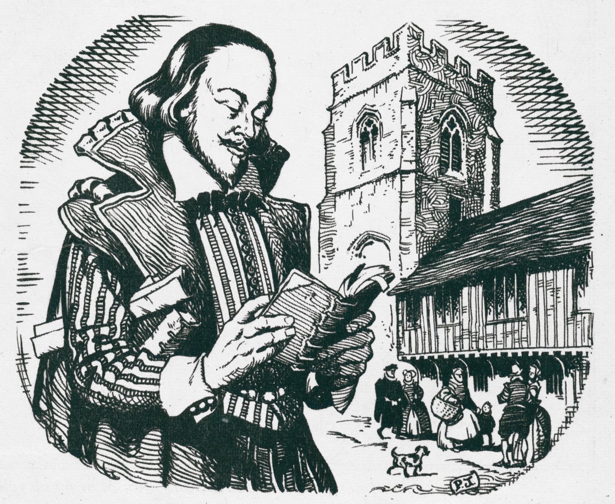 William Shakespeare, Straford on Avonin runoilija (litografiassa) tekijältä Peter Jackson