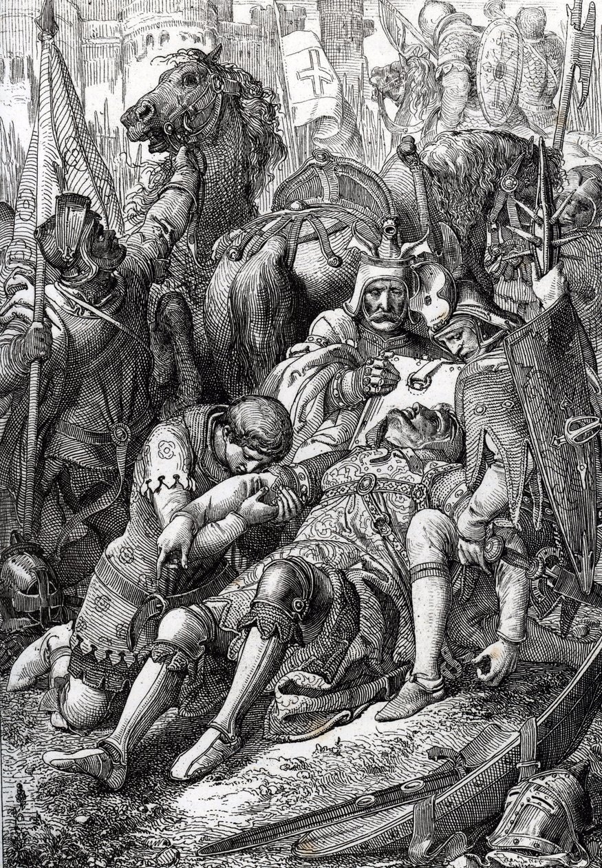 Kuningas William Valloittaja haavoi poikansa Robert II:n Normandiassa dit Courteheusessa (1051-1134) Gerberoyn linnoituksella tekijältä Peter Johann Nepomuck Geiger