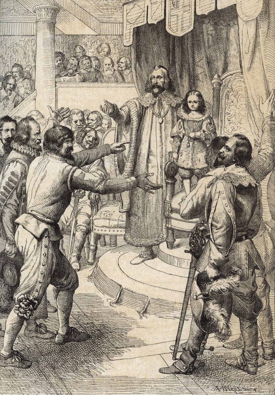Ruotsin kuningatar Kristiina (1626-1689) lapsi kuoli marraskuussa 1632 (Christina, Ruotsin kuningatar lapsena isänsä Kustaa II Adolfin kuolinhetkellä) Kynäpiirros "Historische Memorabilian des In-und Auslandes" (Historialliset matkamuistot) ) kirjoittanut  tekijältä Peter Johann Nepomuck Geiger