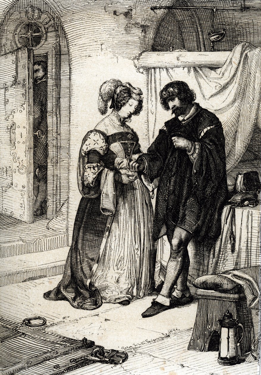 Essexin kreivi Robert Devereux (1565-1601), joka tuomittiin kuolemaan maanpetoksesta, antoi Elizabeth Howardille, Nottinghamin kreivitärelle ja Englannin Elisabeth Ieren kunniarouvalle, rengaslupauksen uskollisuudestaan kuningattarelle. tekijältä Peter Johann Nepomuck Geiger