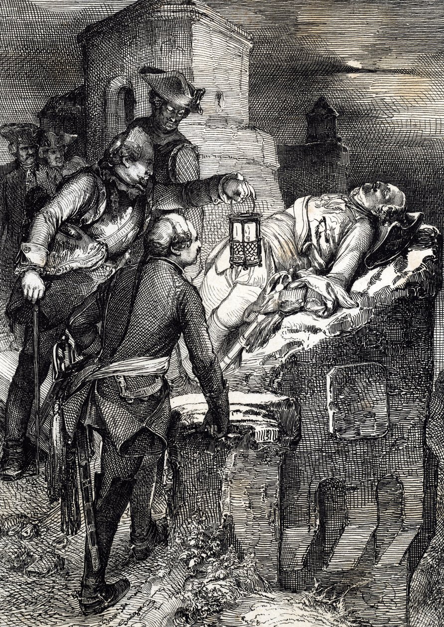 Ruotsin kuningas Kaarle (tai Kaarle) XII:n (1682-1718) kuolema Norjan ensimmäisen Fredrikstenin linnoituksen piirityksen aikana tekijältä Peter Johann Nepomuck Geiger
