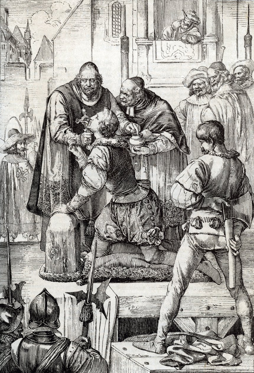 Yhdeksänkymmenen vuoden sota (tai Alankomaiden kapina) (1568-1648): Lamoralin, Egmontin kreivin, Gavren prinssin (1522-1568), hollantilaisen poliitikon dekolaatio - Hänet tuomittiin vaikeuksien neuvoston puitteissa ( tai Verineuvosto), jonka on perustanut tekijältä Peter Johann Nepomuck Geiger