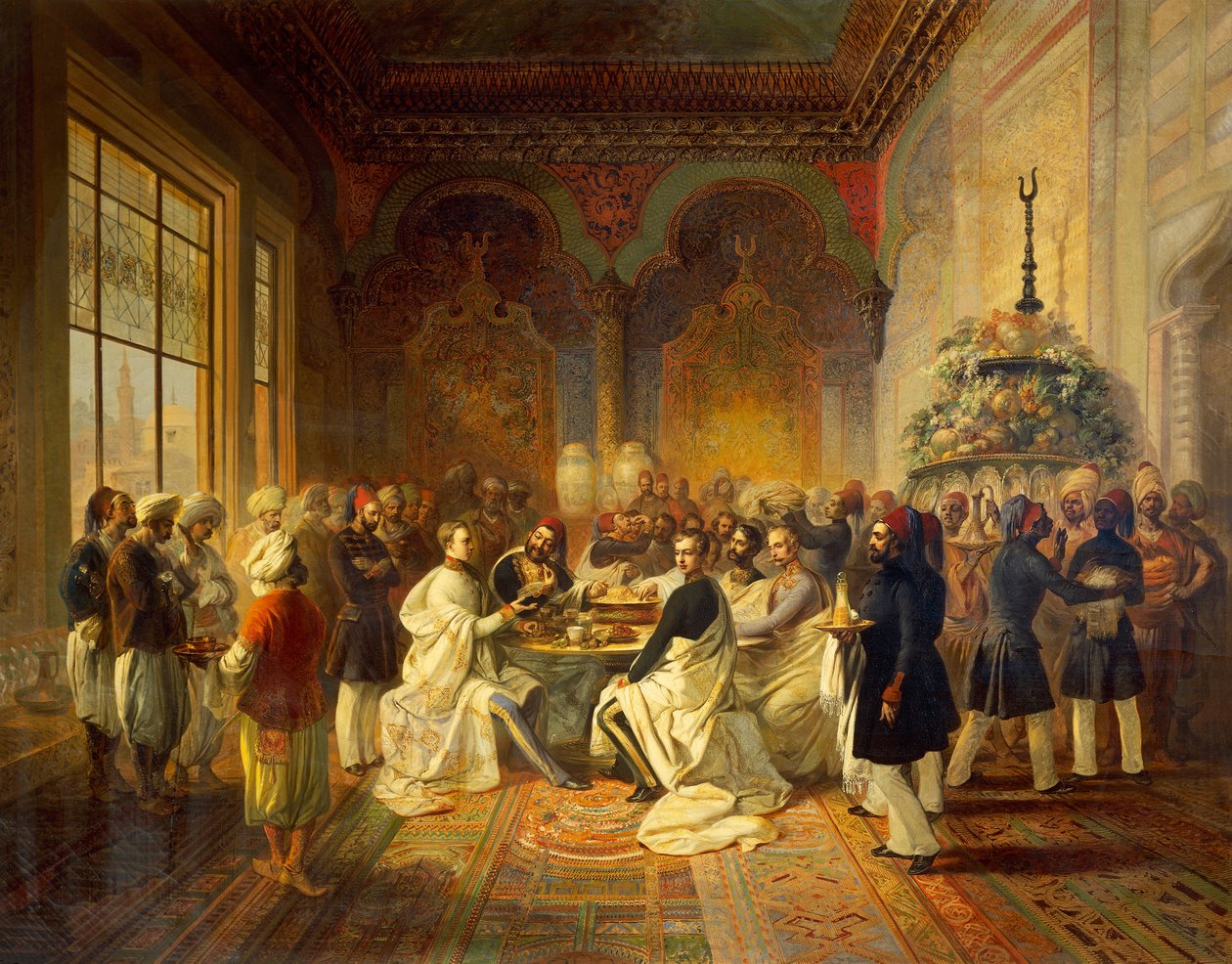 Lounas Smyrnassa: Halim Pasha, kuvitus Maximilian Habsburgilaisen ja hänen veljensä Charles Louisin matkasta Välimerellä, Peter Johann Nepomuk Geiger tekijältä Peter Johann Nepomuk Geiger