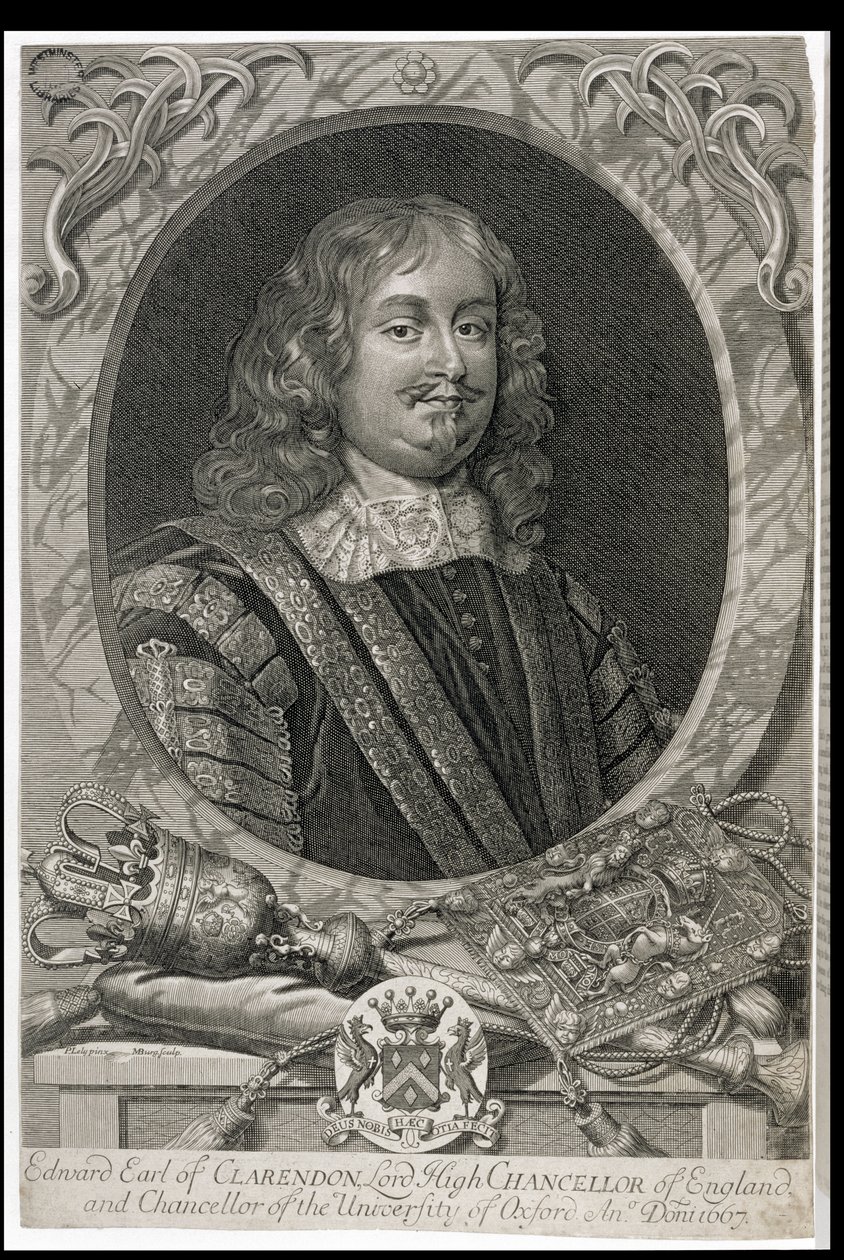 Edward Hyde, Clarendonin ensimmäinen jaarli (1609-74), kaiverrus M. Burg tekijältä Peter Lely