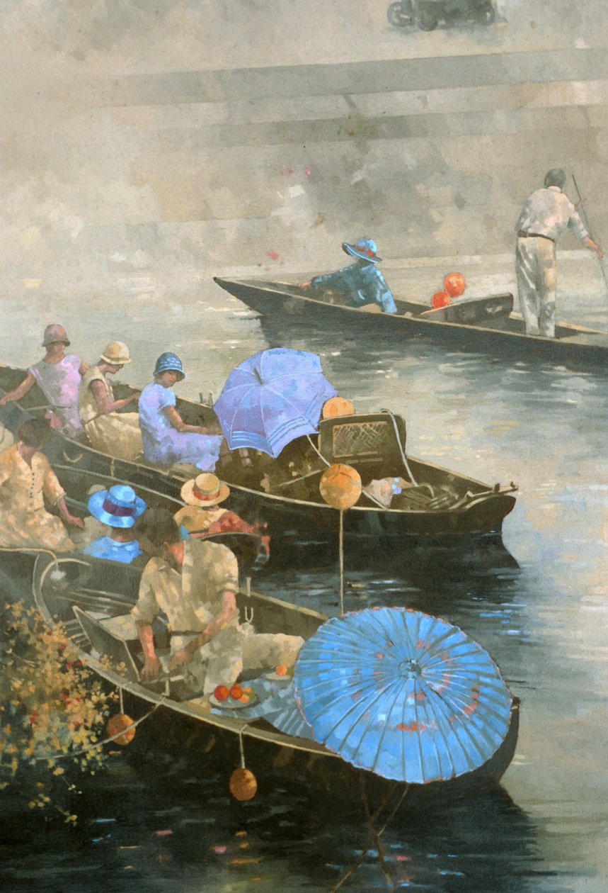 Punts on the Wey at Brooklands (öljy kankaalle) tekijältä Peter Miller