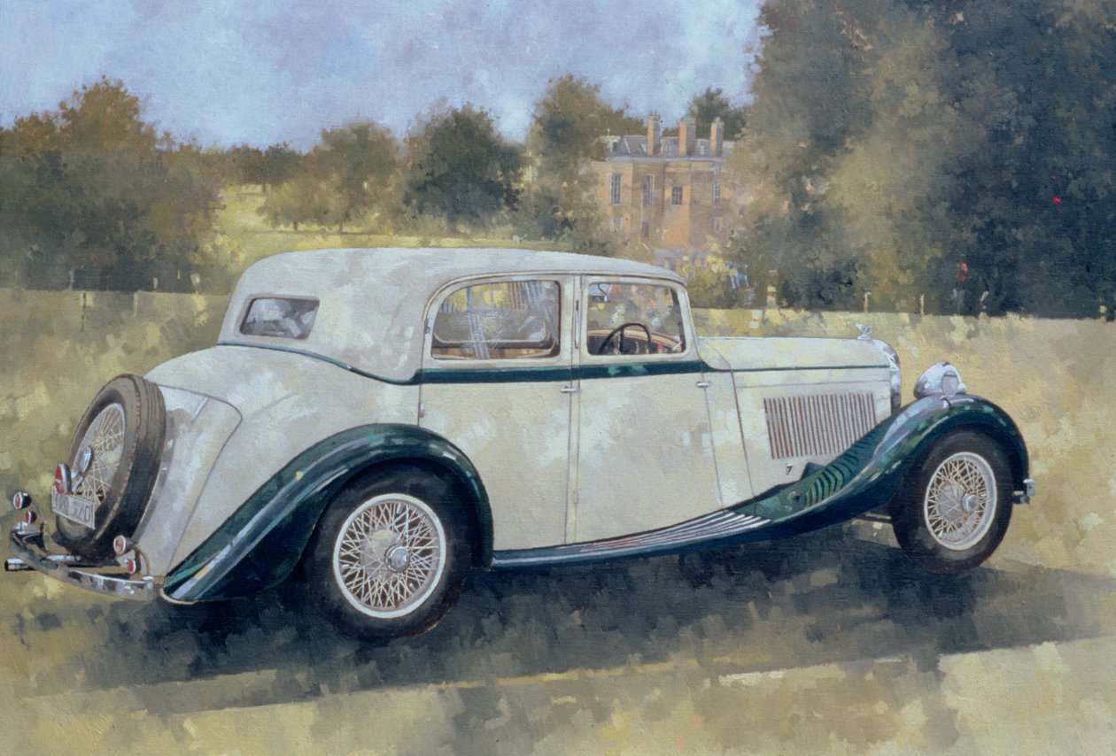 Vihreä ja valkoinen Bentley Althorpissa (öljy kankaalle) tekijältä Peter Miller