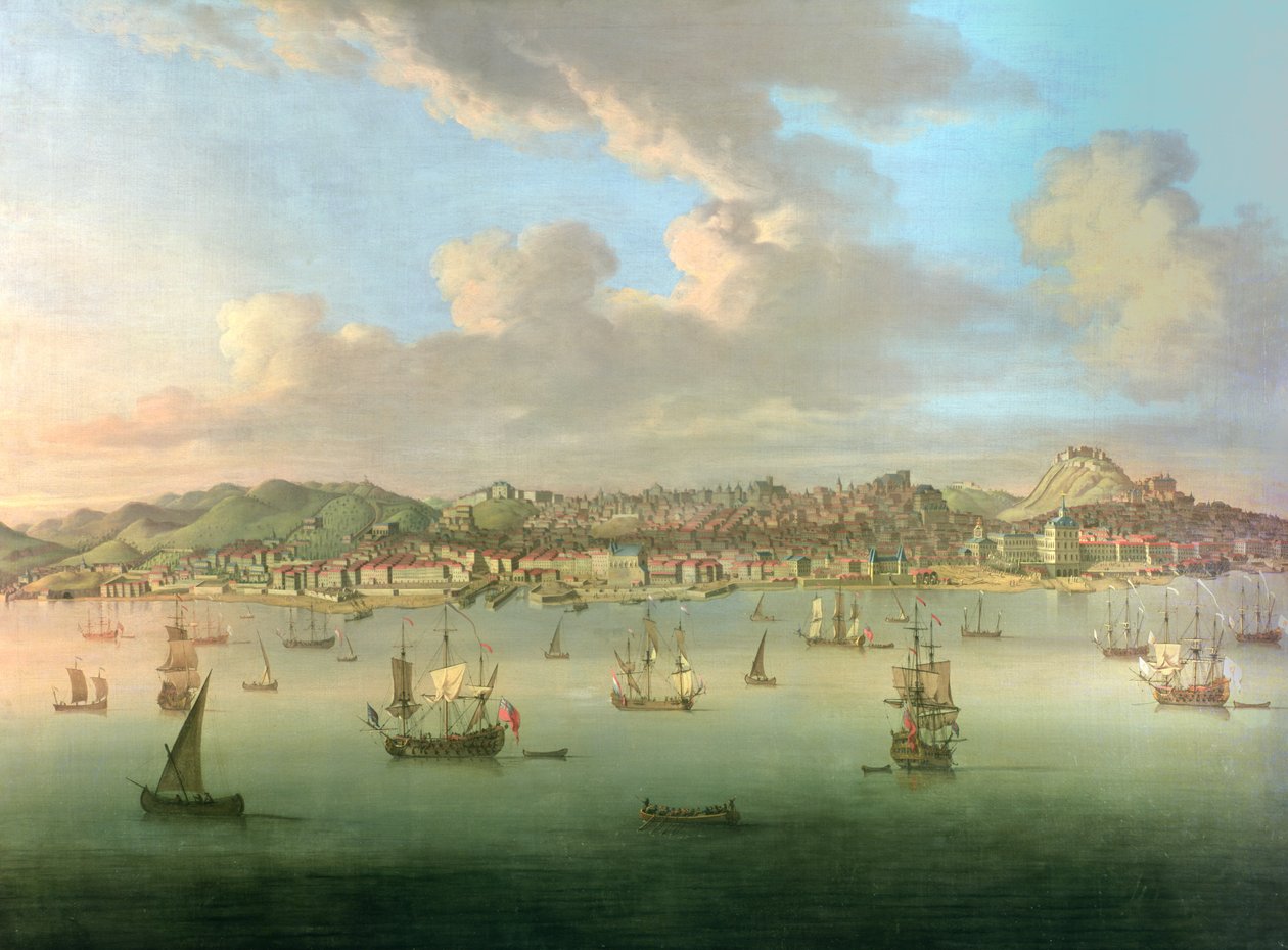 Britannian laivasto purjehtii Lissabonin satamaan, 1735 tekijältä Peter Monamy