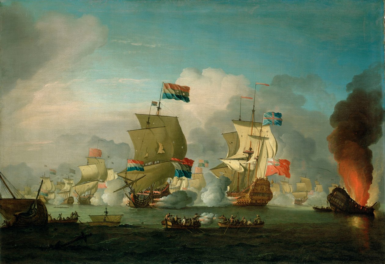 HMS "Royal Jamesin" polttaminen Solebayn taistelussa 28. toukokuuta 1672. tekijältä Peter Monamy