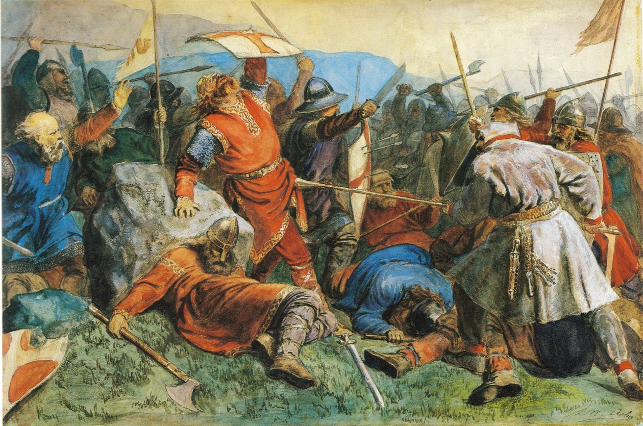 Pyhä Olav Stiklestadin taistelussa 1859 tekijältä Peter Nicolai Arbo