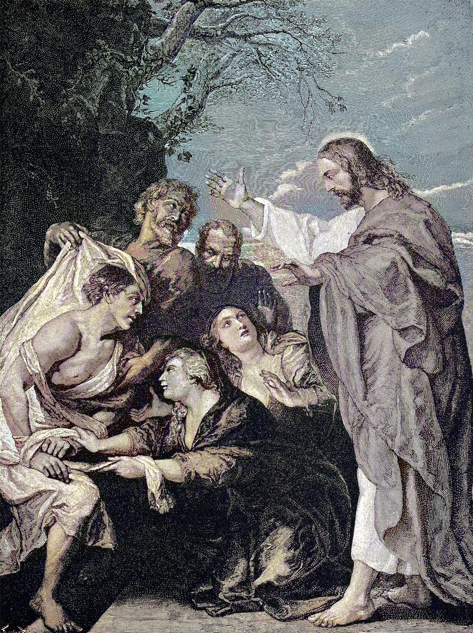 Kristus herättää Lasarusta, Peter Paul Rubensin maalaus, 28. kesäkuuta 1577, 30. toukokuuta 1640 tekijältä Peter Paul (after) Rubens