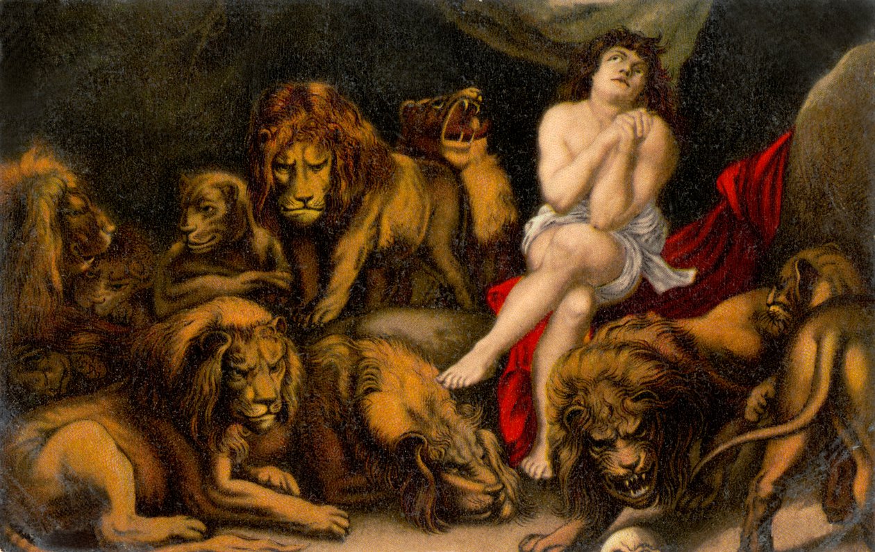 Daniel leijonan luolassa Danielin Raamatusta (tulostus) tekijältä Peter Paul (after) Rubens