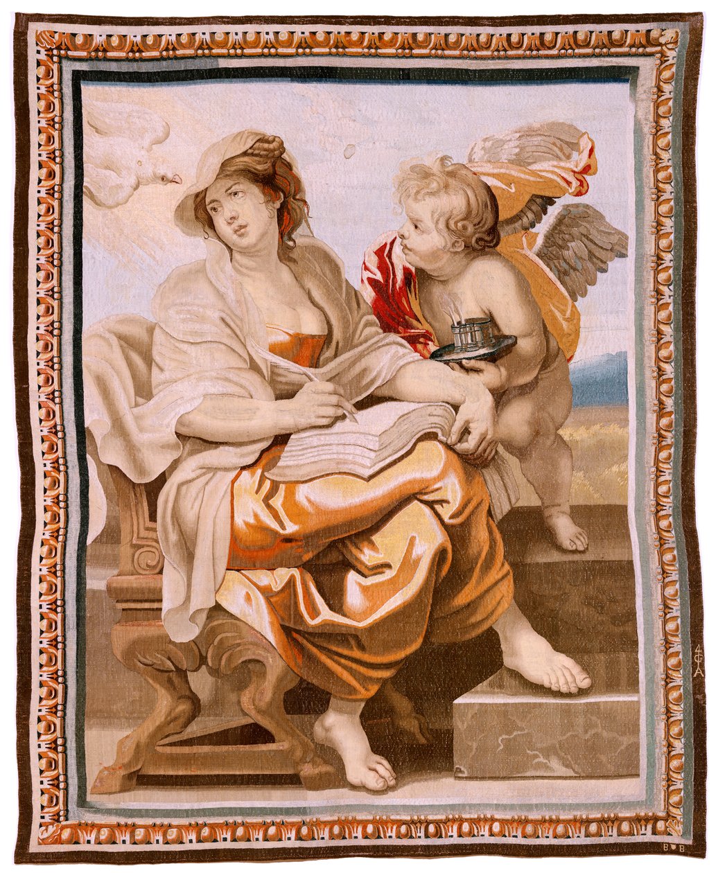 Flanderin kuvakudos. Sarja Eukaristian voitto. Viisaus on Pyhän Hengen innoittama (La Sabiduría inspirada por el Espíritu Santo). Sarjan yhdeksästoista kuvakudos. Malli Peter Paul Rubens. 1626-1628. Valmistus Jacob II Geubels, Bryssel tekijältä Peter Paul (after) Rubens