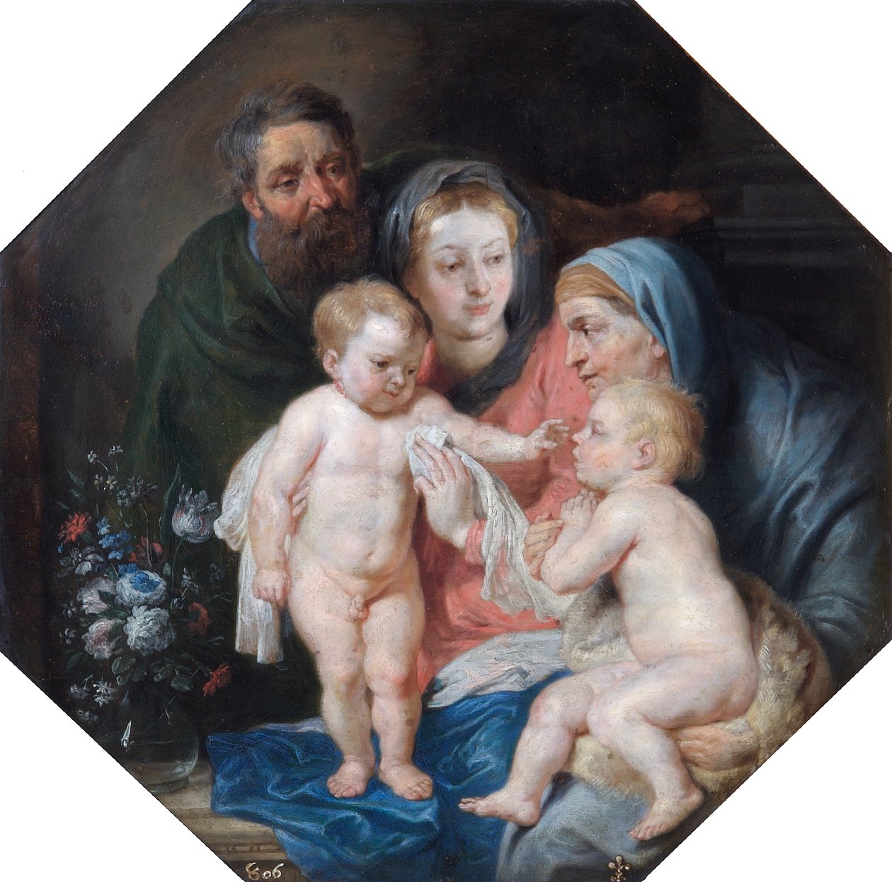 Pyhä perhe Pyhän Elisabetin ja Pyhän Johanneksen kanssa (öljy kuparille) tekijältä Peter Paul (after) Rubens