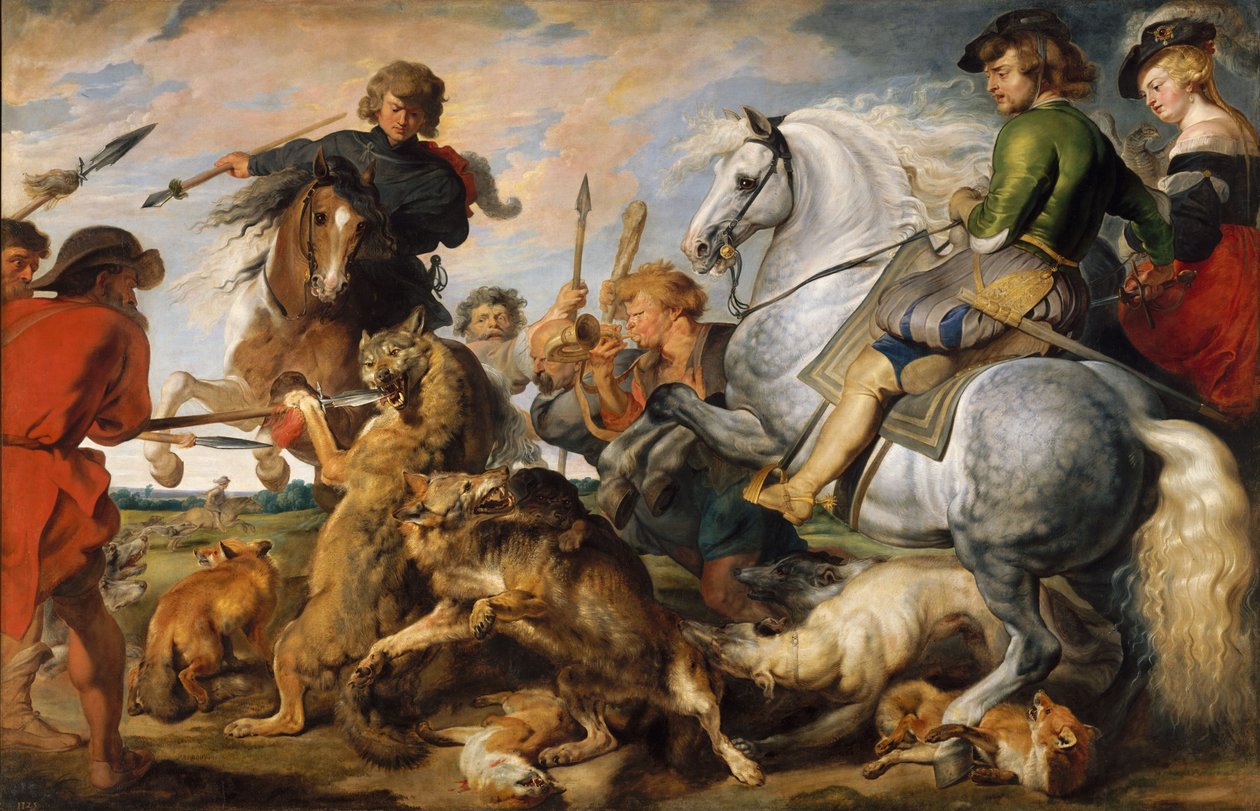 Susi ja ketun metsästys, n. 1616 (öljy kankaalle) tekijältä Peter Paul (and studio) Rubens