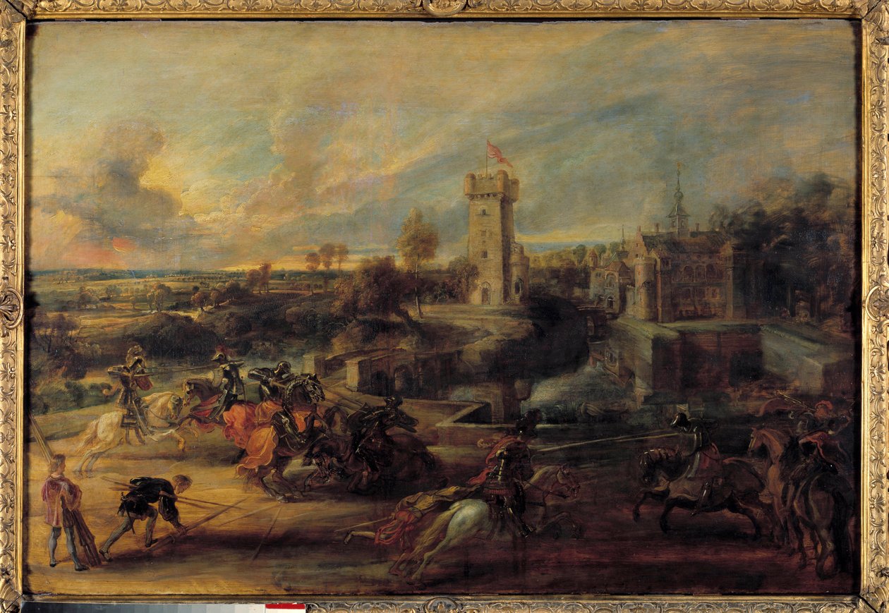 Turnaus lähellä Steenin linnan kuoppia (keskiaika). Pierre Paulin (Pierre-Paul) Rubensin (tai Peter Paulin tai Petrus Pauluksen) flaamilainen maalaus (1577-1640) tekijältä Peter Paul Rubens