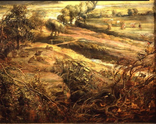 Syksyinen maisema näköalalla Het Steeniin varhain aamulla, n. 1636 (öljy paneelille) (yksityiskohta 211075) tekijältä Peter Paul Rubens