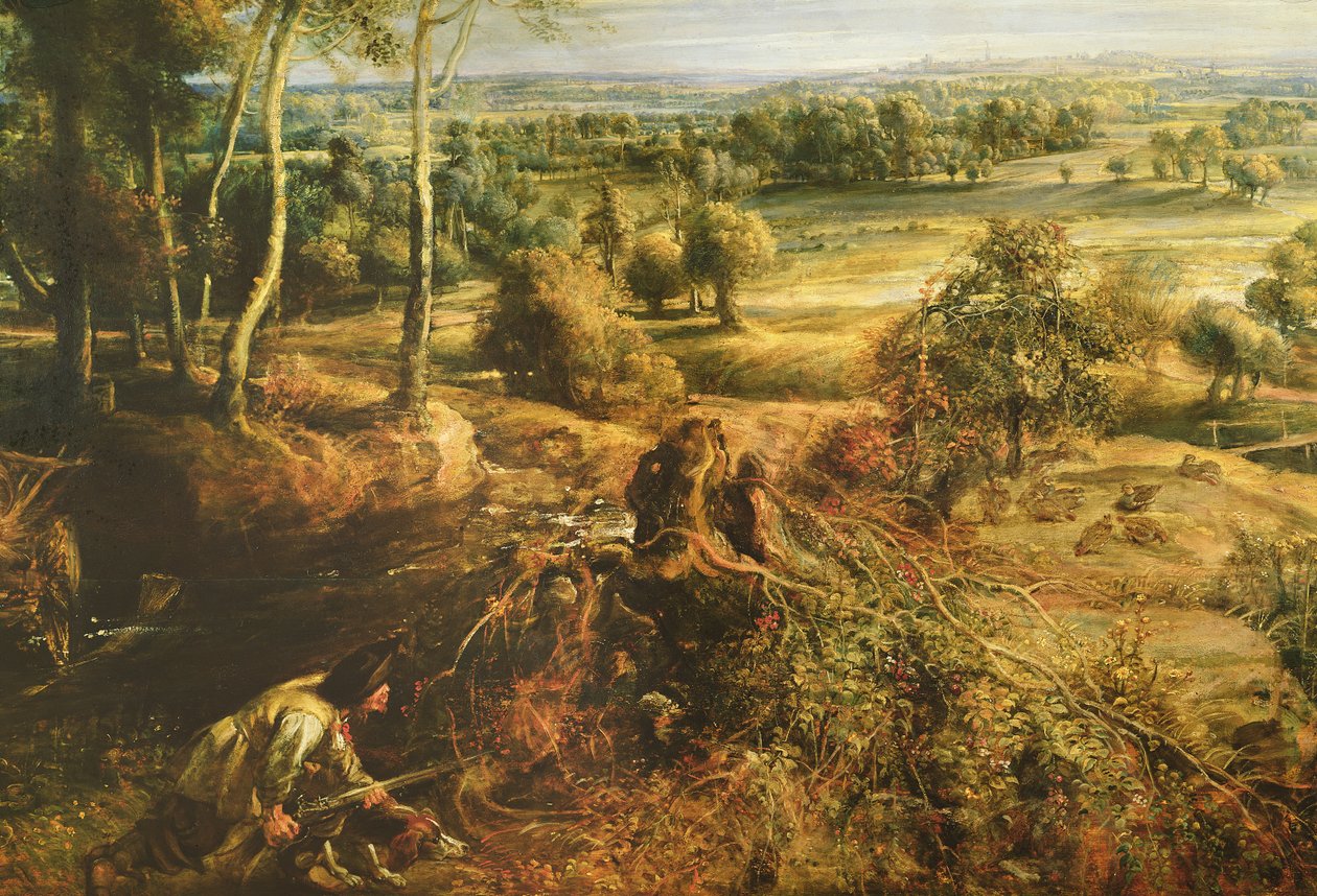 Syksyinen maisema näköalalla Het Steeniin varhain aamulla, n. 1636 öljytaulun yksityiskohta 211075 tekijältä Peter Paul Rubens