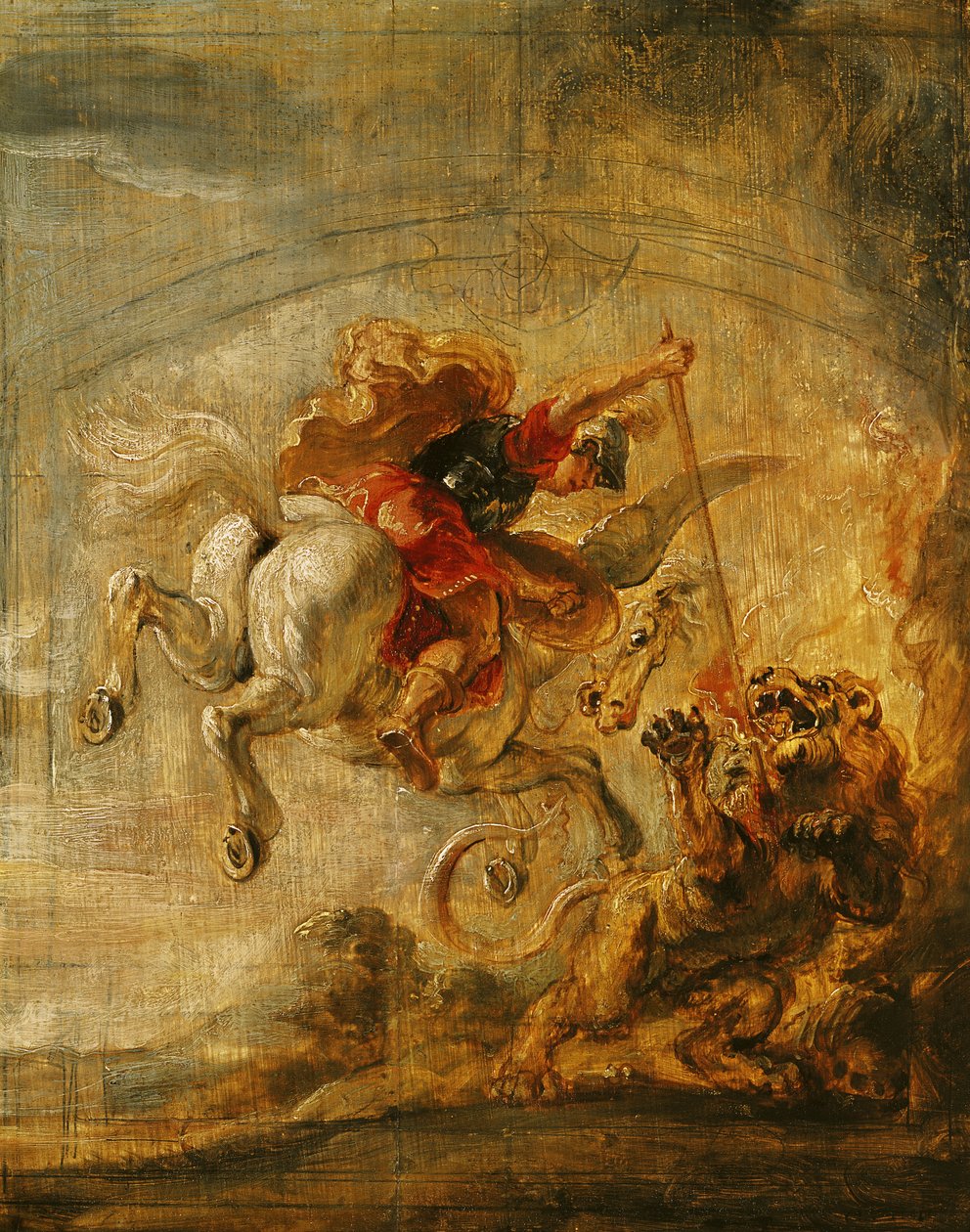 Bellerophon ratsastaa Pegasuksella taistelemassa chimaeraa vastaan, 1635 tekijältä Peter Paul Rubens