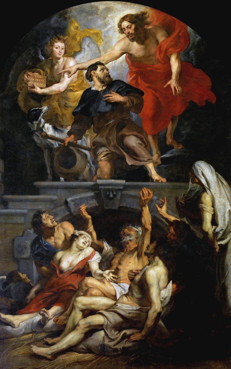 Kristus nimitti Pyhän Rochin ruton uhrien suojeluspyhimykseksi 1623-1626. tekijältä Peter Paul Rubens