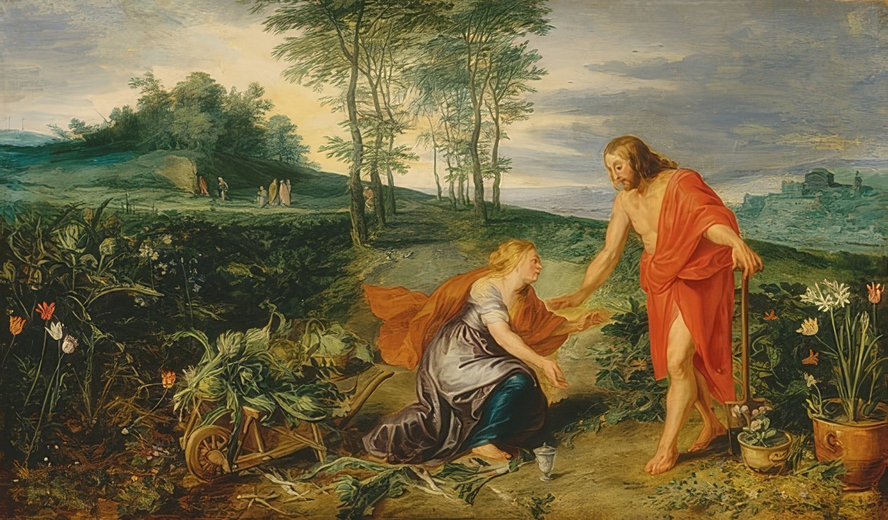 Kristus ilmestyy Maria Magdaleenalle pääsiäisaamuna (Noli me tangere). Noin 1626 tekijältä Peter Paul Rubens