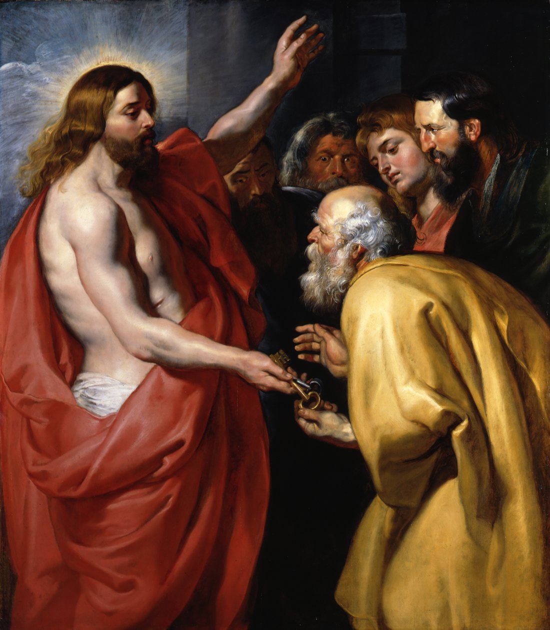Kristus luovuttaa taivaan avaimet pyhälle Pietarille tekijältä Peter Paul Rubens