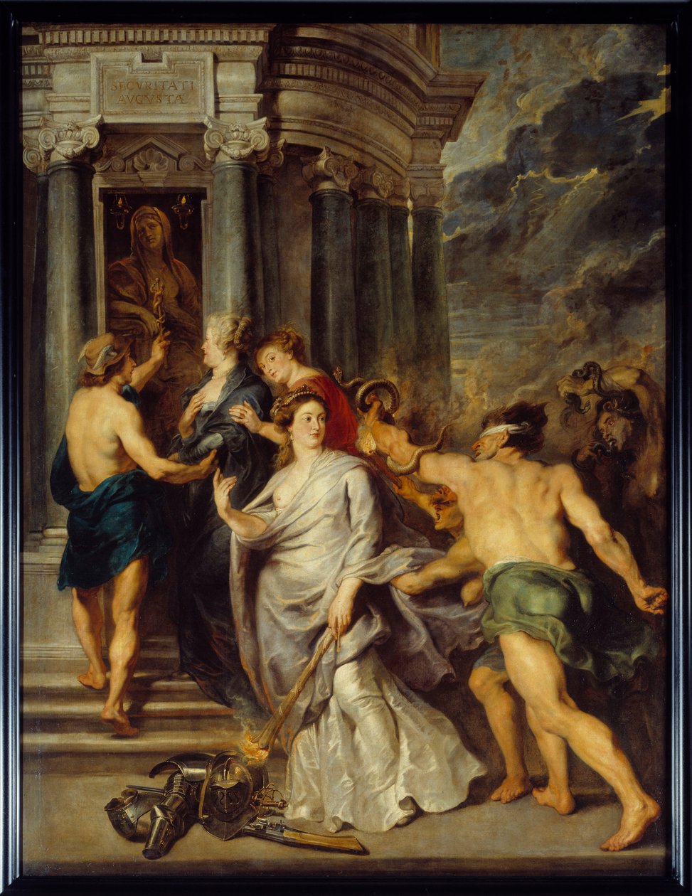 Marie de Mediciksen sykli (1573-1642): Äidin ja pojan toinen sota Marie de Medicisiä ja Ludvig XIII:ta vastaan. "" Rauhan päätös Angersissa 10.8.1620"". Pierre Paul (Pierre-Paul) Rubensin (tai Peter Paulin tai Petrus Pauluksen) maalaus (1577-1640) tekijältä Peter Paul Rubens