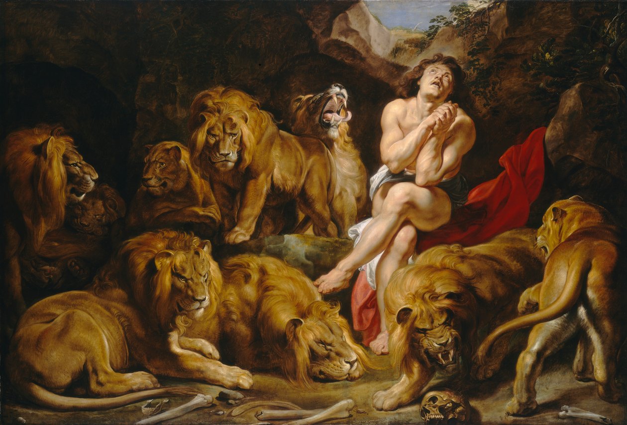 Daniel and the Lions Den, n. 1615 (öljy kankaalle) tekijältä Peter Paul Rubens