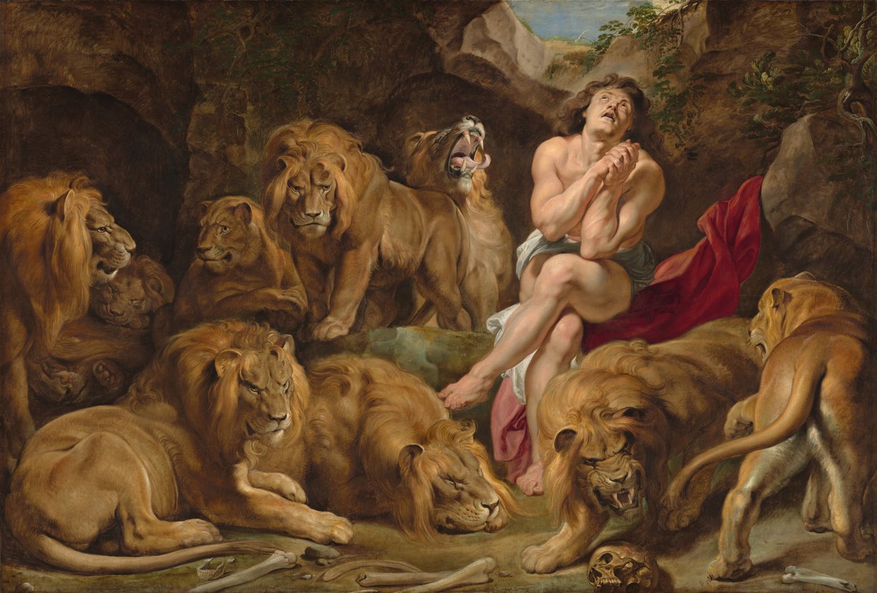 Daniel leijonien luolassa, n. 16141616. tekijältä Peter Paul Rubens