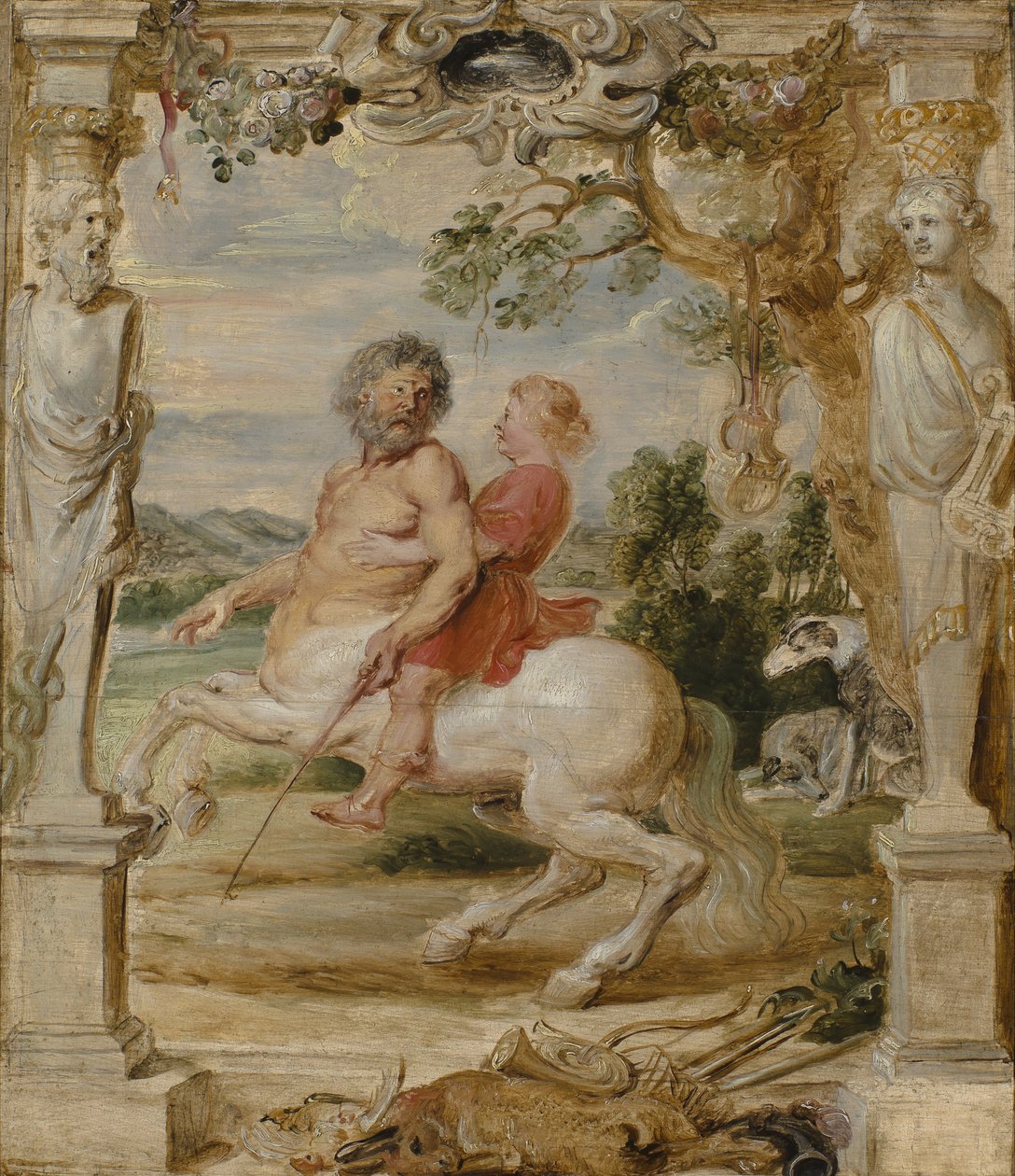 Kentauri Chiron opettaa nuorta Achilleusta tekijältä Peter Paul Rubens