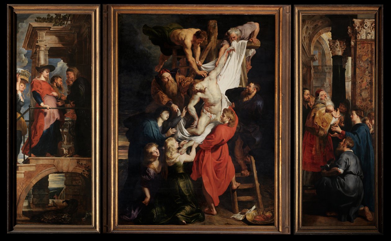 Laskeutuminen ristiltä, n. 1612-14 (öljy paneelissa) tekijältä Peter Paul Rubens
