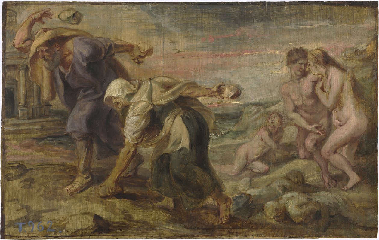 ""Deucalion and Pyrrha"" Peinture de Pieter Paul Rubens (1577-1640) vers 1636 - Öljy puulle Koko 26,4x41,7 cm Museo del Prado, Madrid tekijältä Peter Paul Rubens