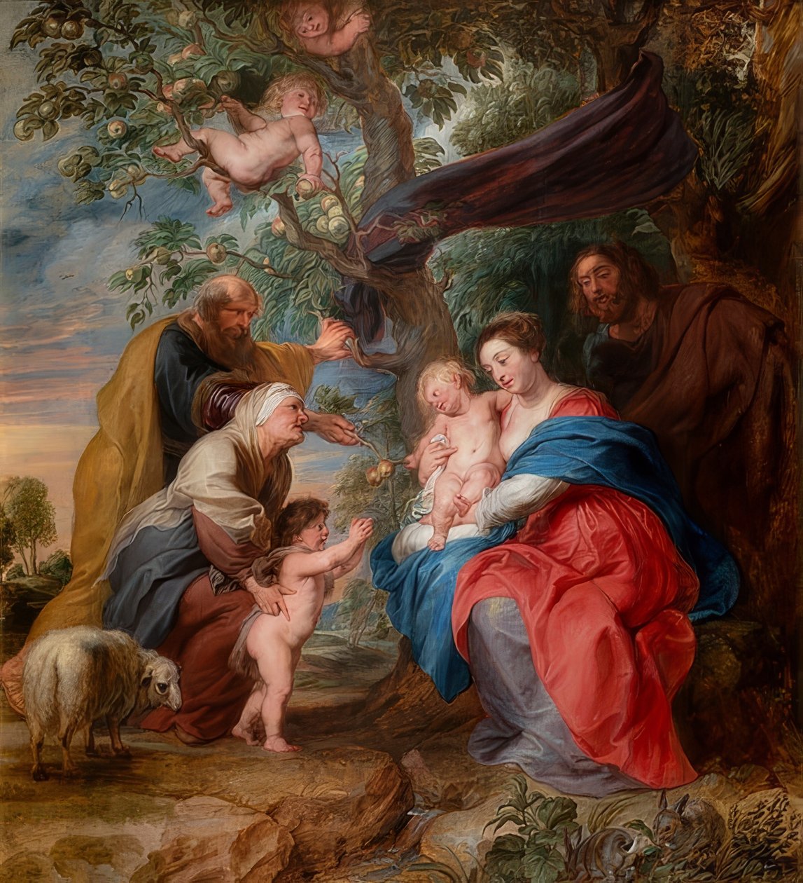Pyhä perhe omenapuun alla. Noin 1632 tekijältä Peter Paul Rubens
