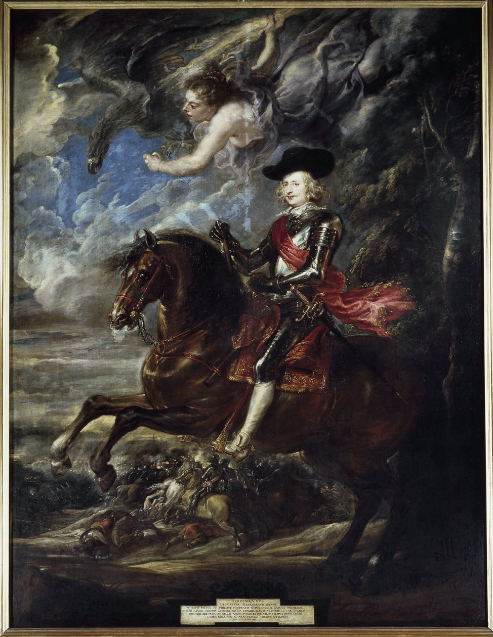 Itävallan kardinaalin lapsen Ferdinandin ratsastusmuotokuva Nordlingenin taistelussa - Öljy kankaalle, noin 1636 tekijältä Peter Paul Rubens