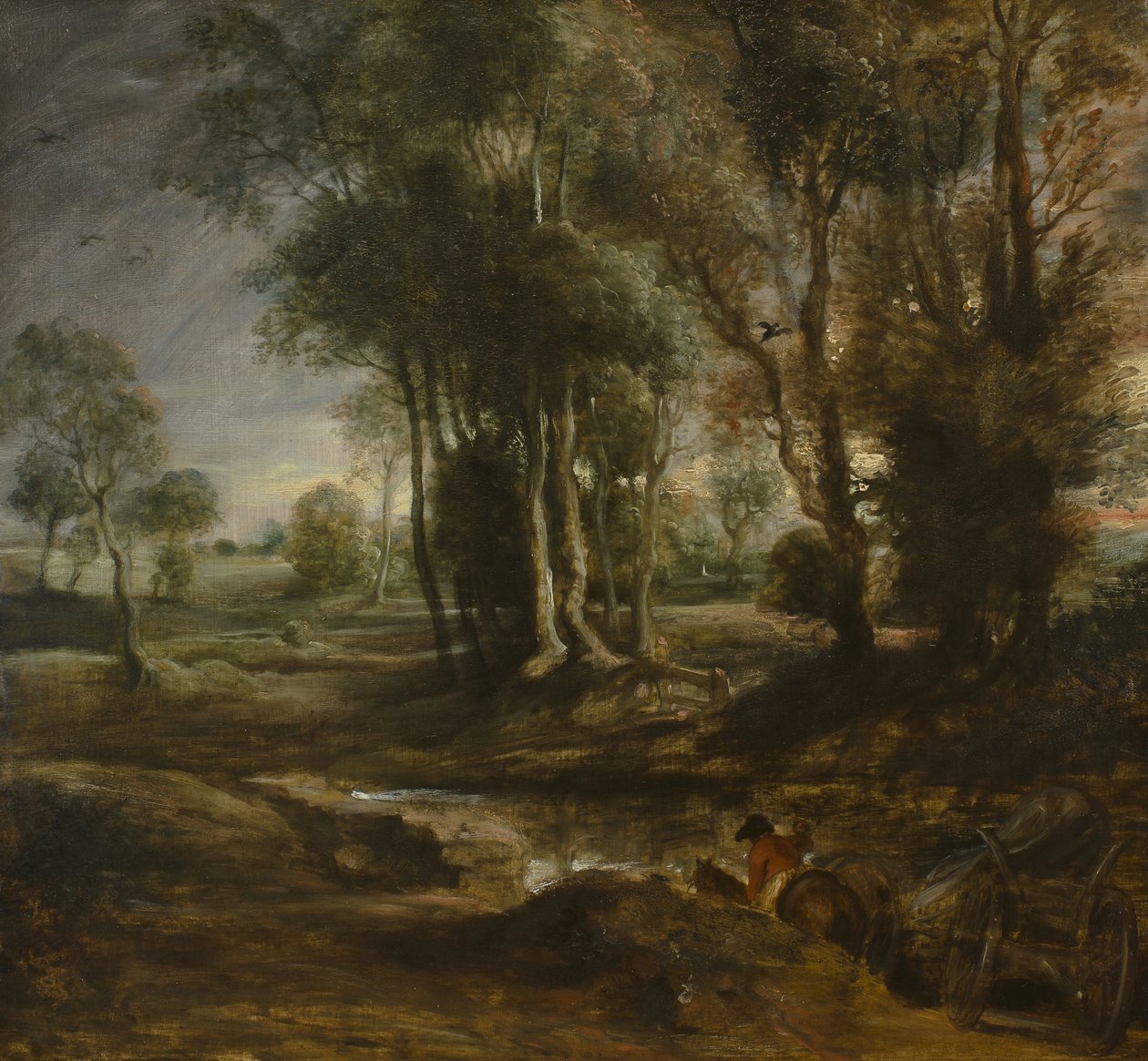 Iltamaisema puuvaunun kanssa, 1630-1640 tekijältä Peter Paul Rubens