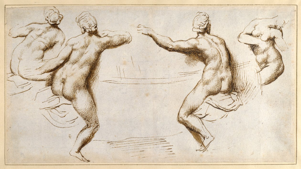 Neljä naislakia altaan ympärillä (kynä ja muste paperille) tekijältä Peter Paul Rubens