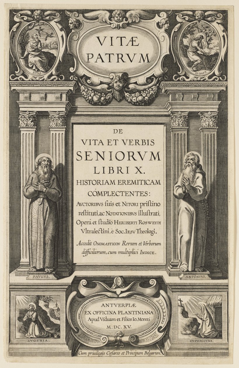 Etukappale Heribert Rosweyden "Isien elämä" -kappaleeseen, kaiverrus Theodor Galle tekijältä Peter Paul Rubens