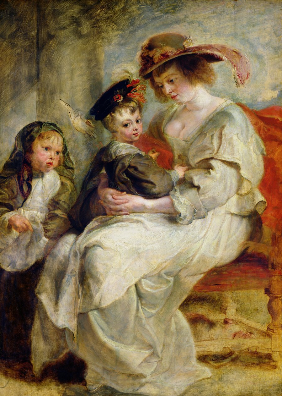 Helene Fourment (1614-73) kahden lapsensa, Claire-Jeannen ja Francoisin, kanssa, n. 1636-37 tekijältä Peter Paul Rubens