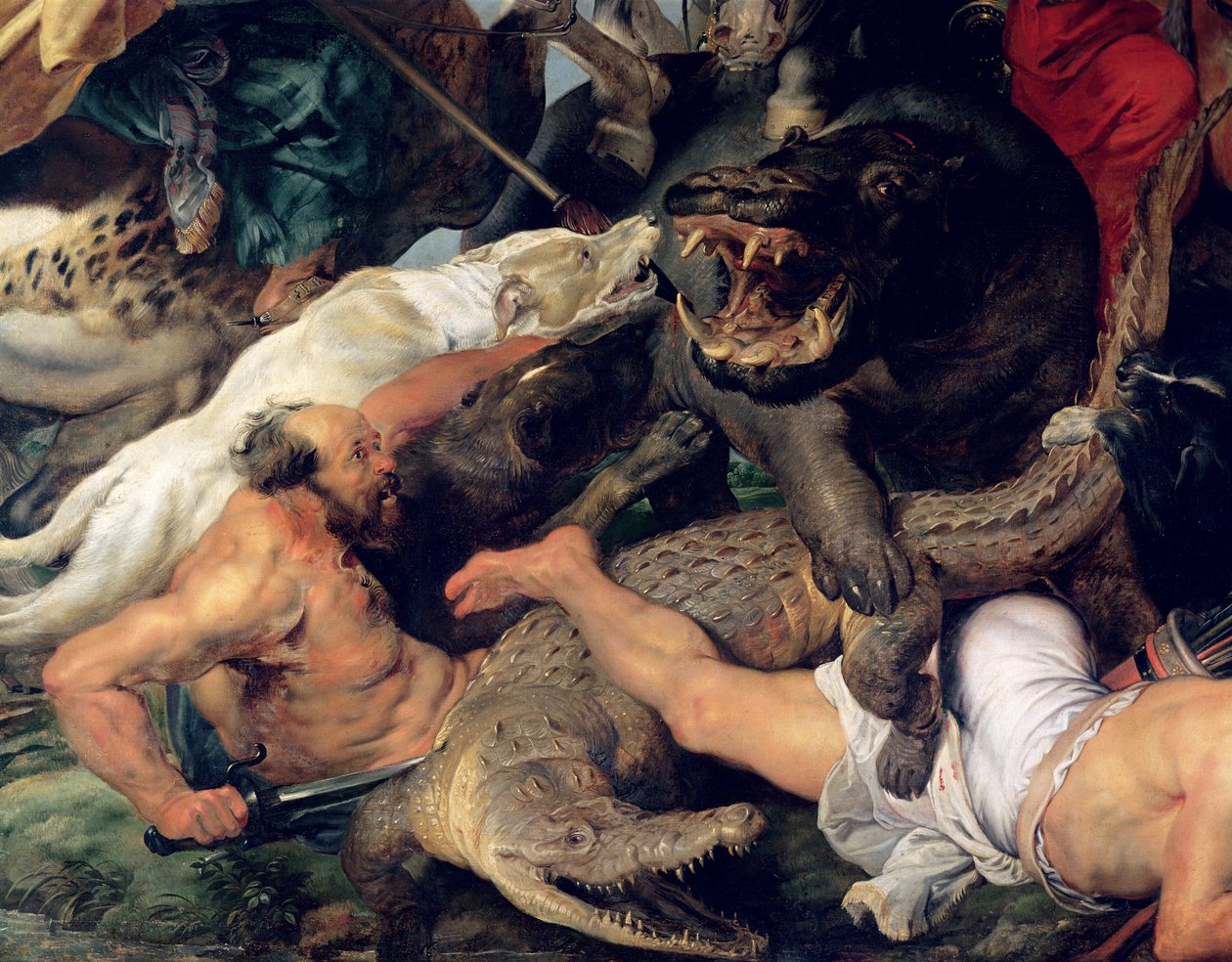 Virtahepo ja krokotiilin metsästys, n. 1615-16 (yksityiskohta) (katso myös 156517) tekijältä Peter Paul Rubens