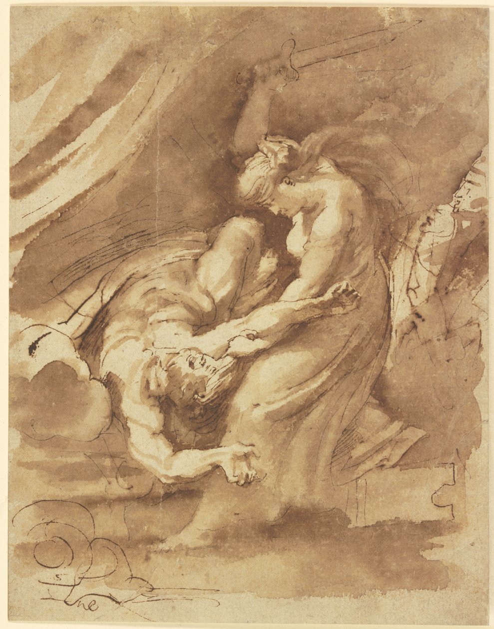 Judith mestaamassa Holoferneksen, noin 1609-10 (tussi ja pesu paperille). tekijältä Peter Paul Rubens