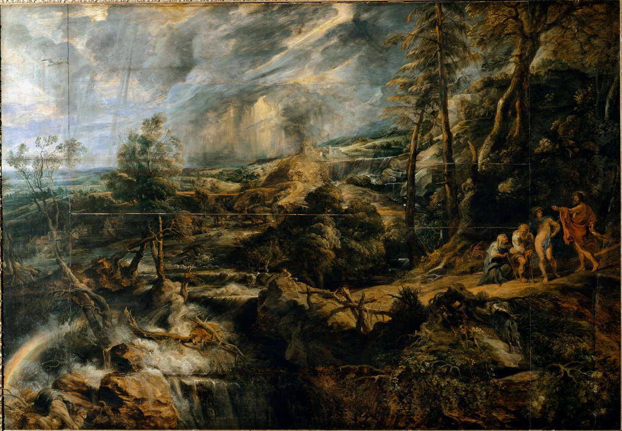 Tempeten maisema vanhojen frigialaisten Philemonin ja Baucisin kanssa (maalaus, n. 1620) tekijältä Peter Paul Rubens