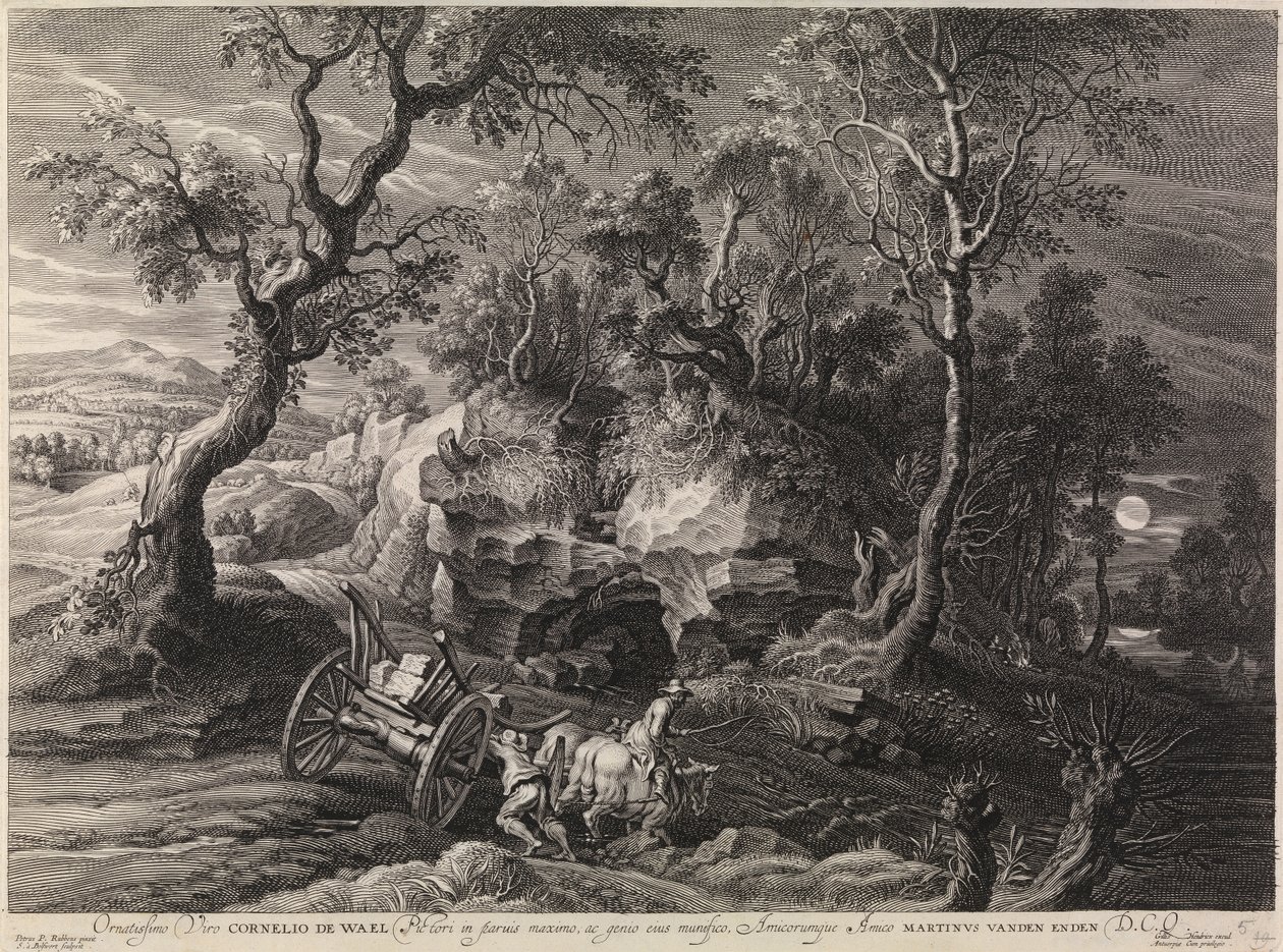 Maisema jumissa vaunujen kanssa (kaiverrus) tekijältä Peter Paul Rubens