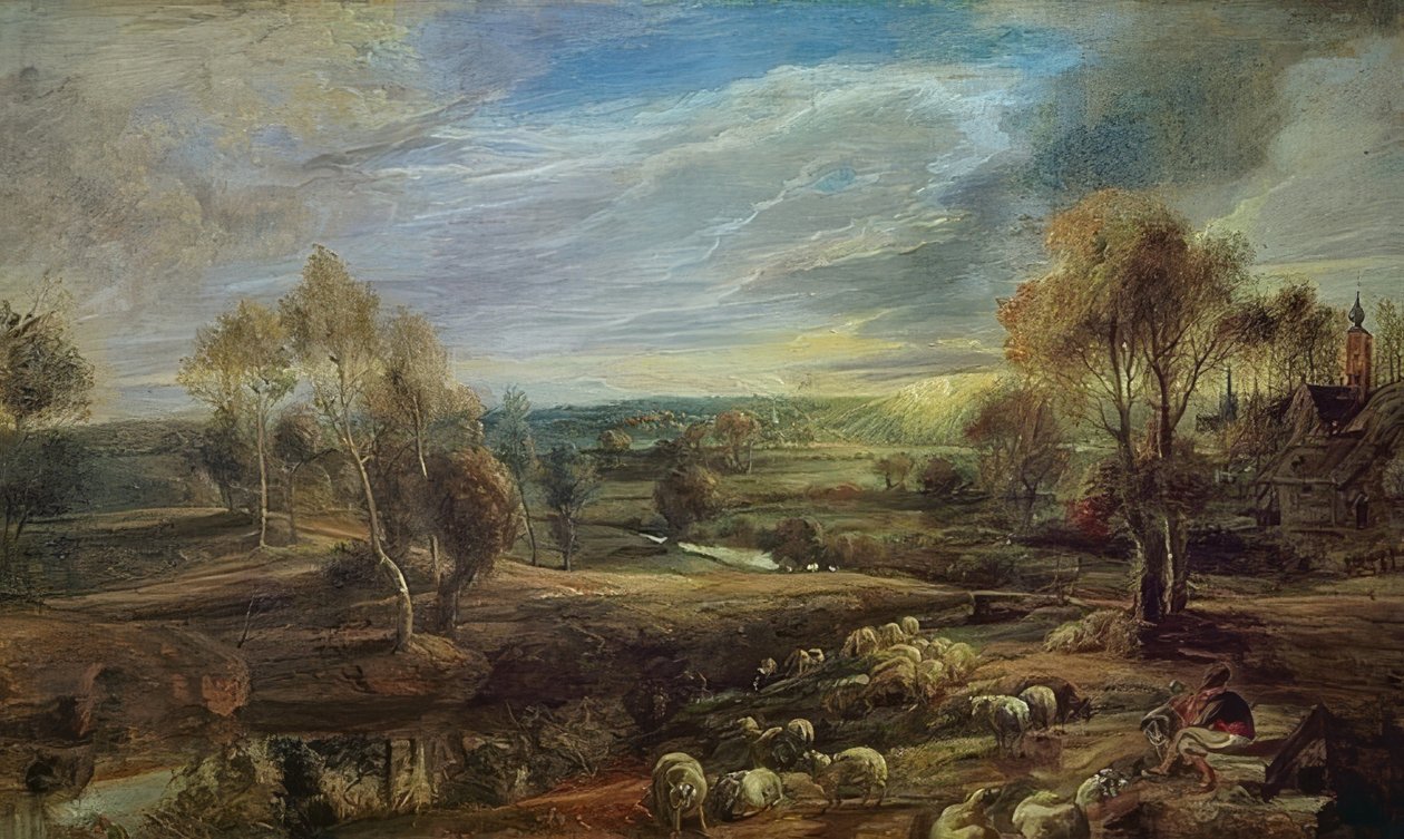 Maisema paimenen ja hänen laumaansa kanssa. Noin 1638 tekijältä Peter Paul Rubens