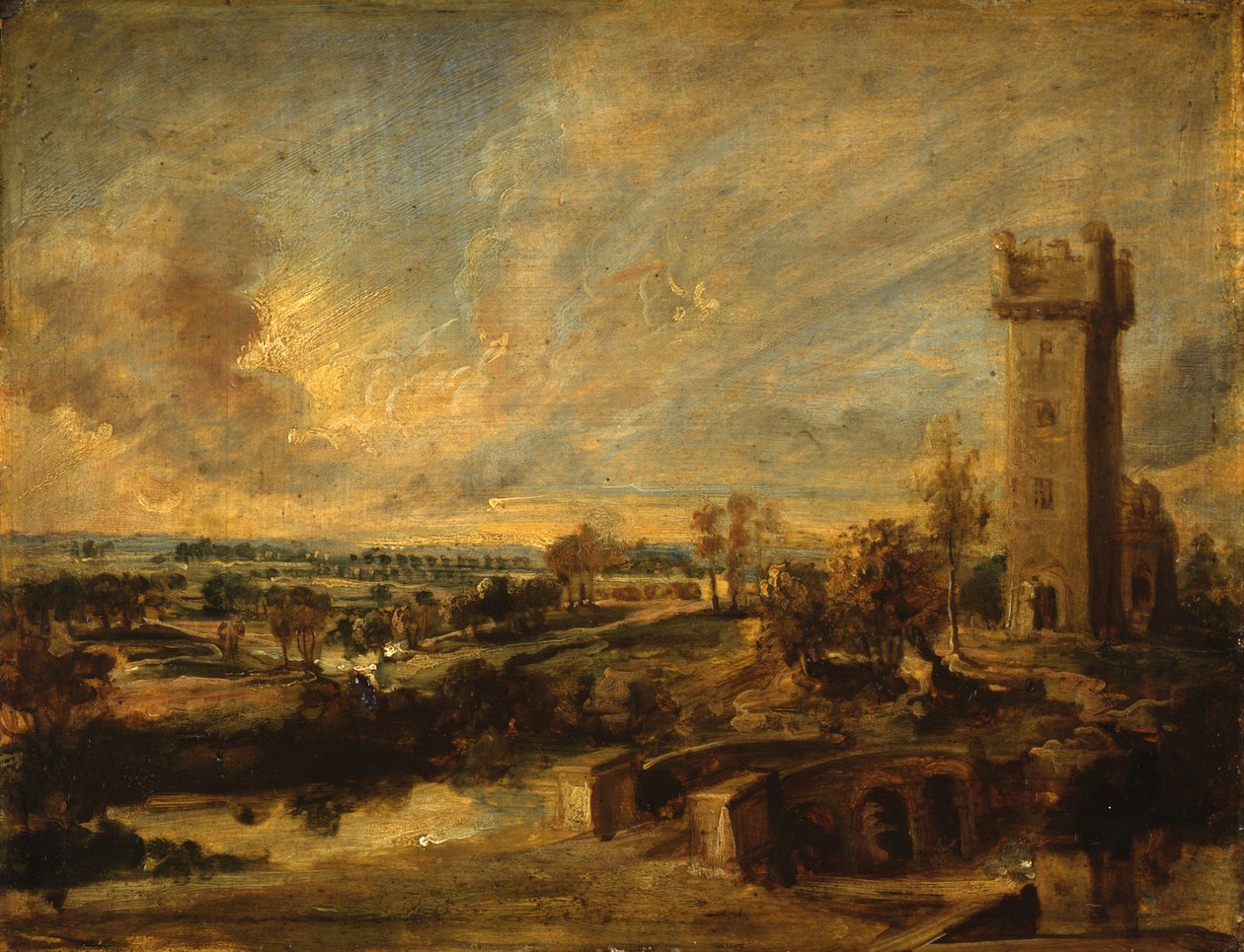 Maisema, jossa on torni tekijältä Peter Paul Rubens