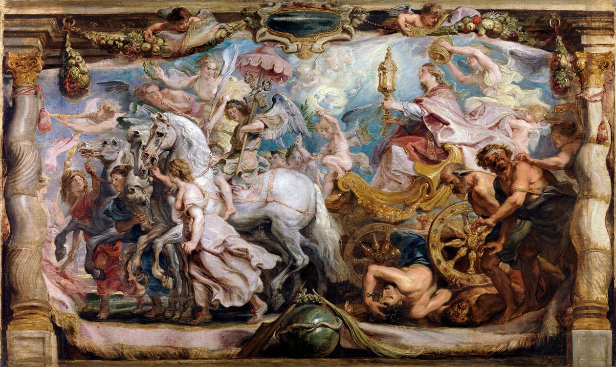 ""Kirkon voitto raivosta, eripurasta ja vihasta"" - Peter Paul (Pierre-Paul) Rubensin (tai Peter Paulin tai Petrus Pauluksen) maalaus (1577-1640) 1600-luku. Madrid, Prado-museo - Rubensin, Pieter Paulin (1577-164) kirkon voitto tekijältä Peter Paul Rubens